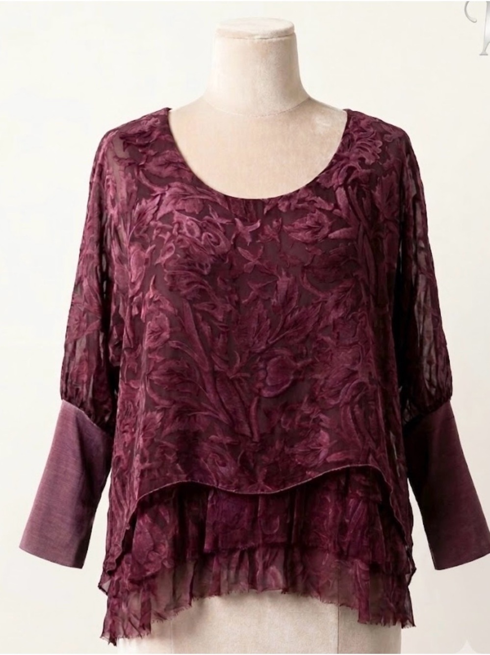 Bella Amore Layered Floral Silk Tunic - Plum